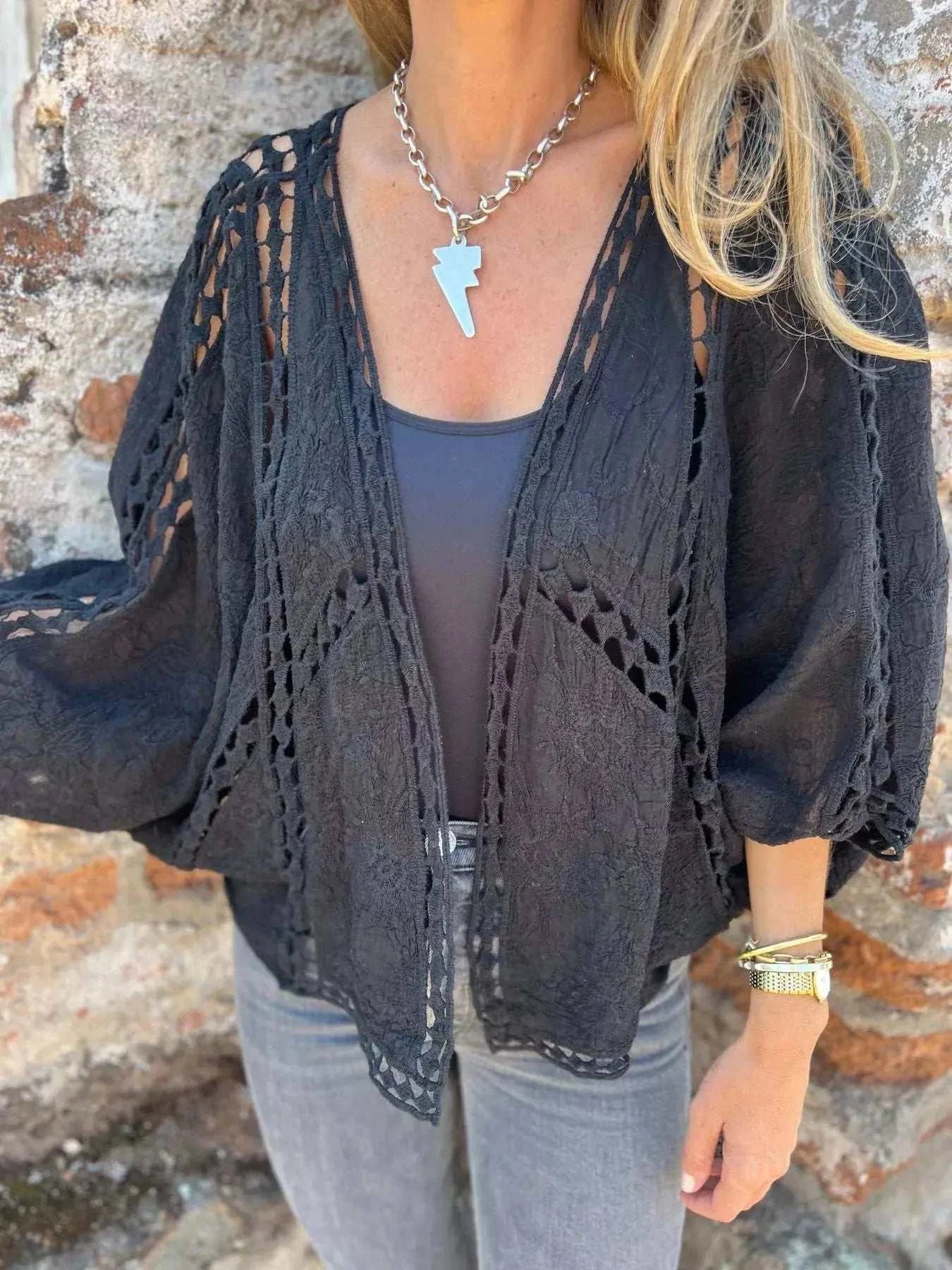 Full Size Embroidered Open Front Cardigan Plus Size - GlowUp Garments