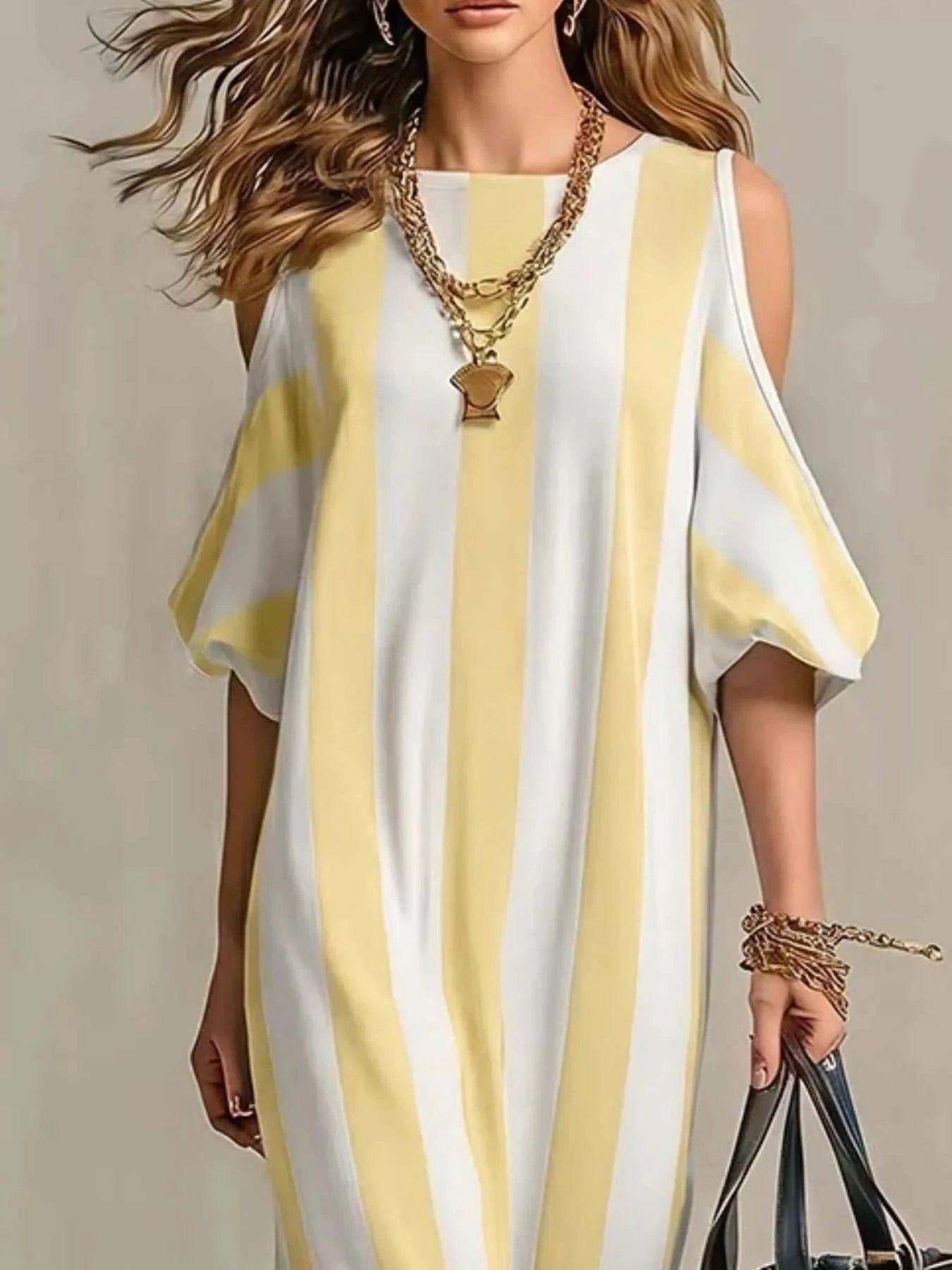 Striped Cold Shoulder Maxi Dress - GlowUp Garments