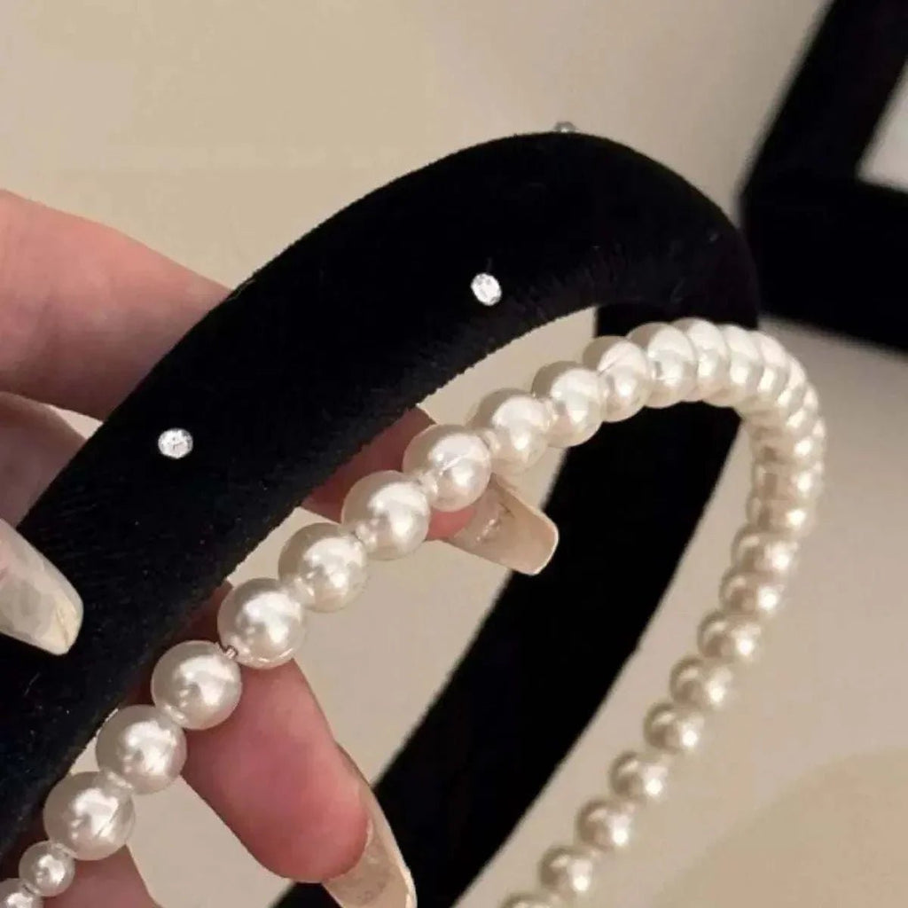 Pearl Embellished Velvet Headband - GlowUp Garments