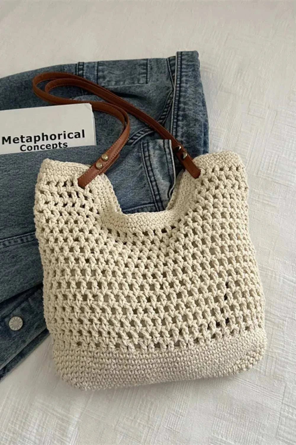 Openwork Woven Tote Bag - GlowUp Garments