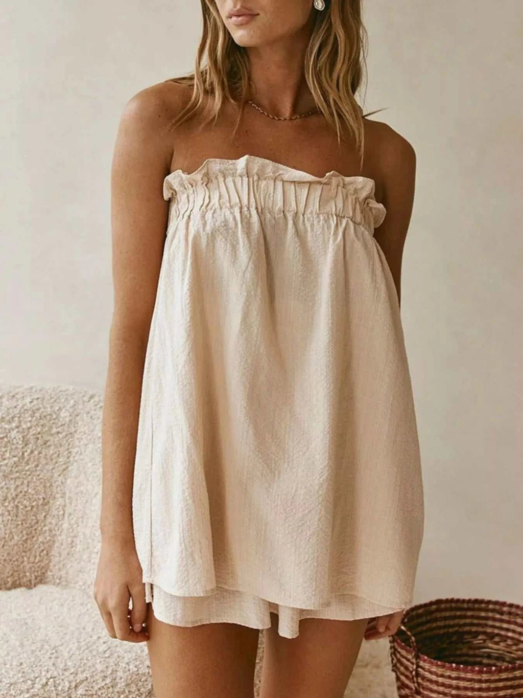 Full Size Strapless Top and High-Waisted Skirt Set Plus Size - GlowUp Garments