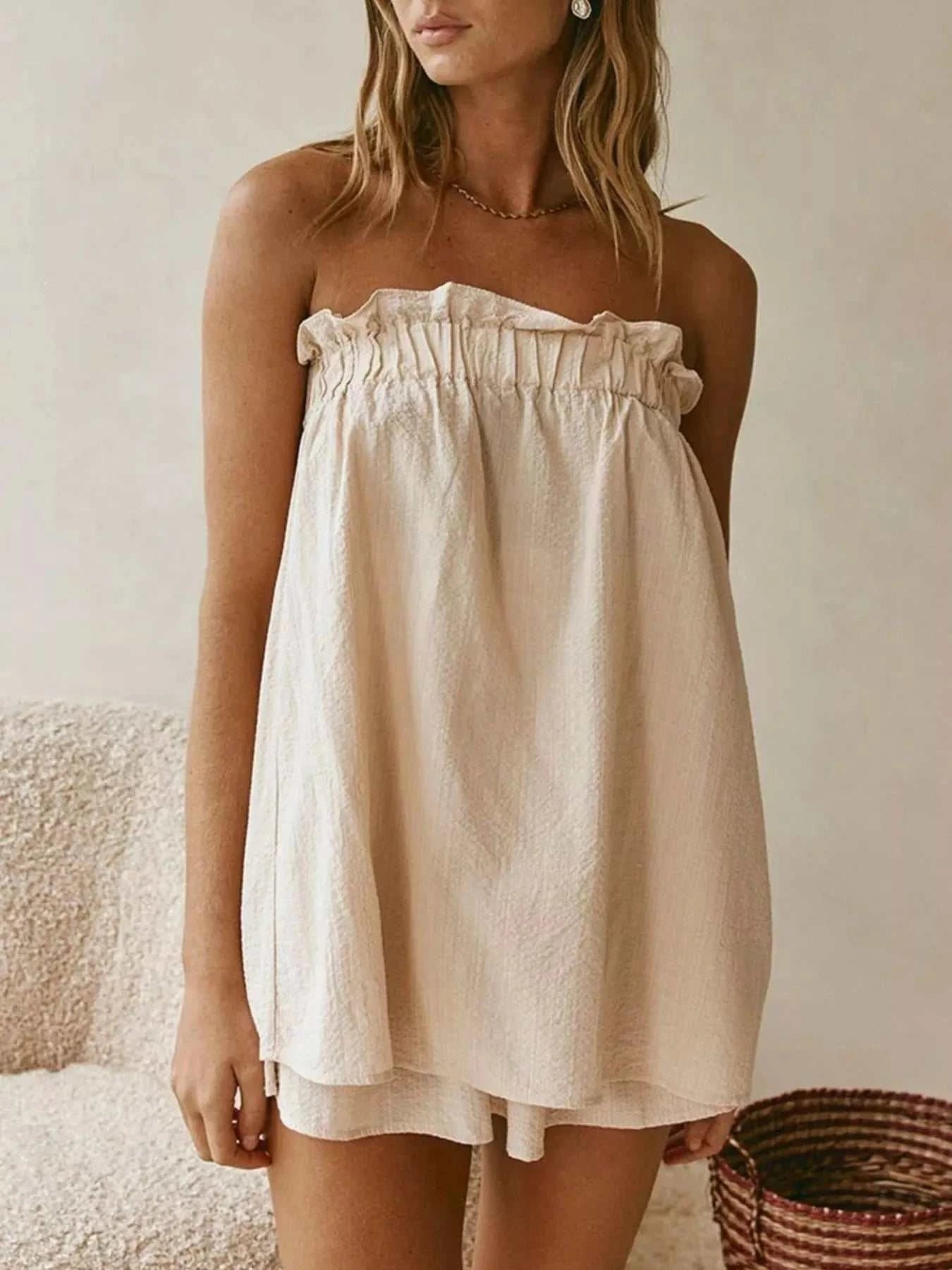 Full Size Strapless Top and High-Waisted Skirt Set Plus Size - GlowUp Garments