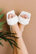 Weeboo Cakewalk Woven Square Toe Slides in White - GlowUp Garments