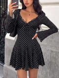 Polka Dot Lace Trimmed V-Neck Mini Dress - GlowUp Garments