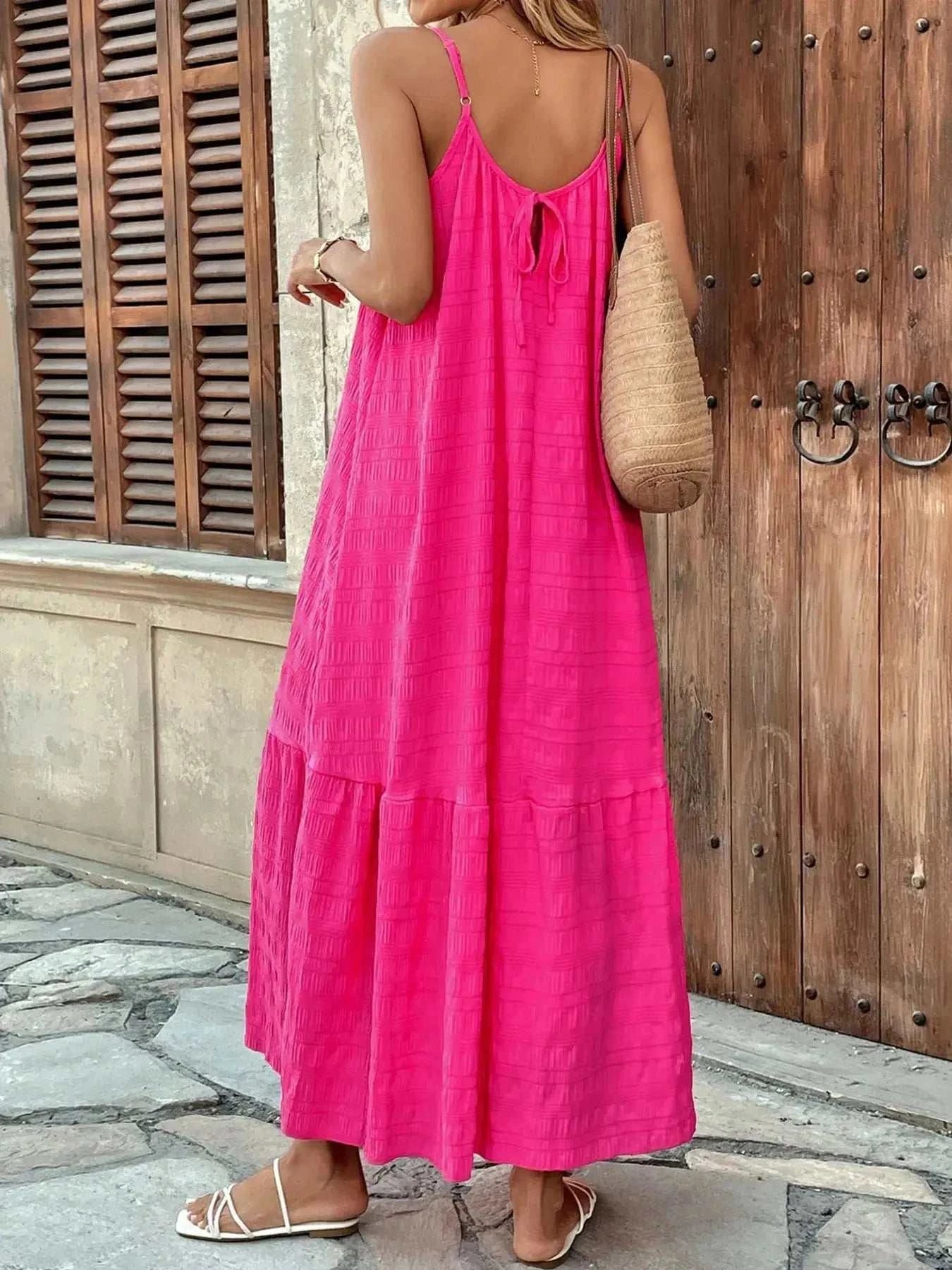 Scoop Neck Tiered Maxi Cami Dress - GlowUp Garments