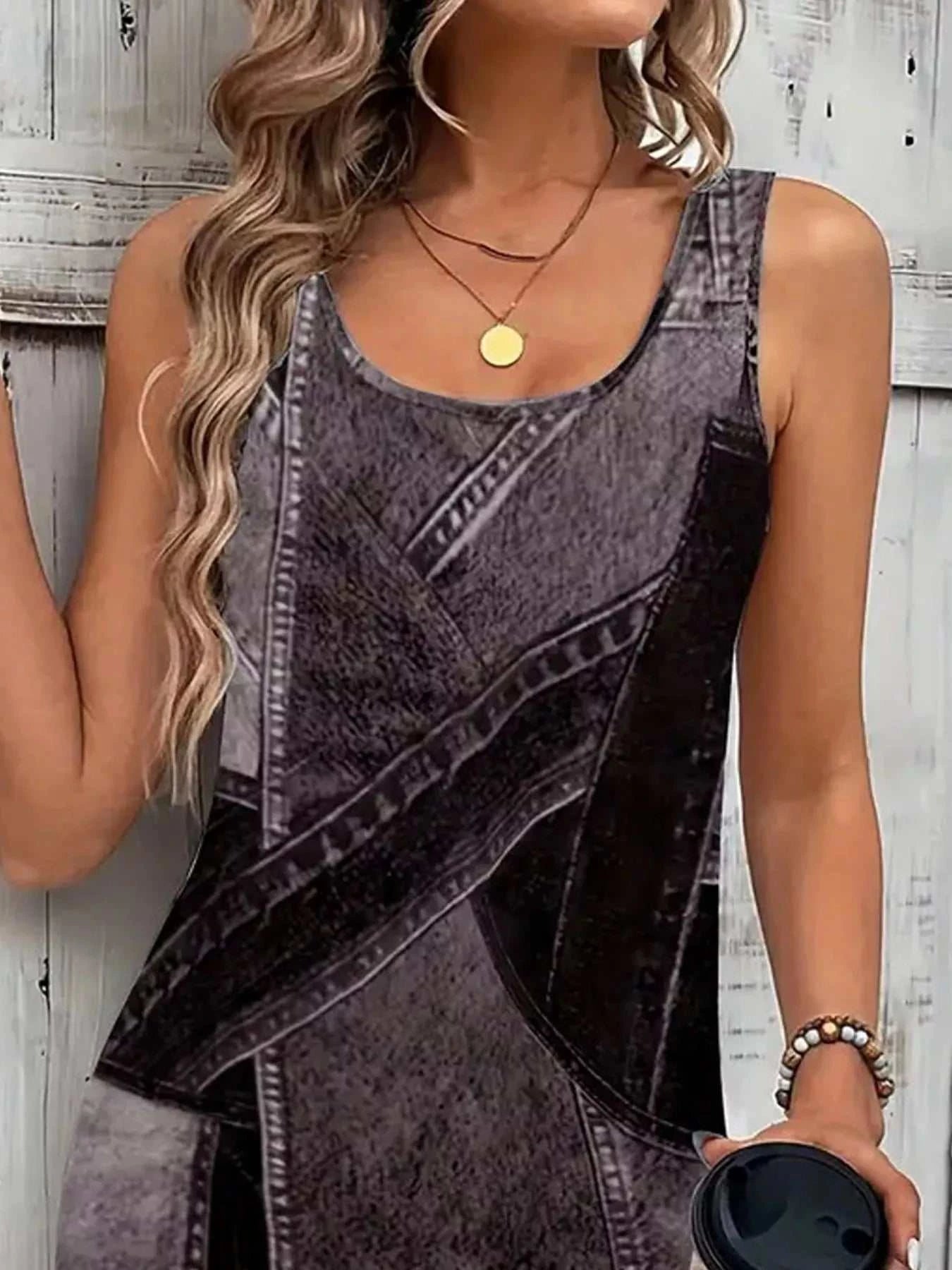 Patchwork Denim Sleeveless Dress - GlowUp Garments
