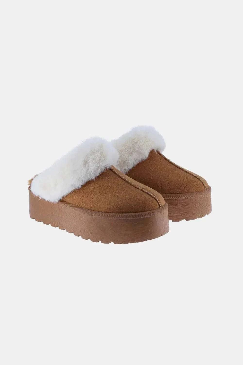 Weeboo Thick Bottom Fur Trim Snow Slippers - GlowUp Garments