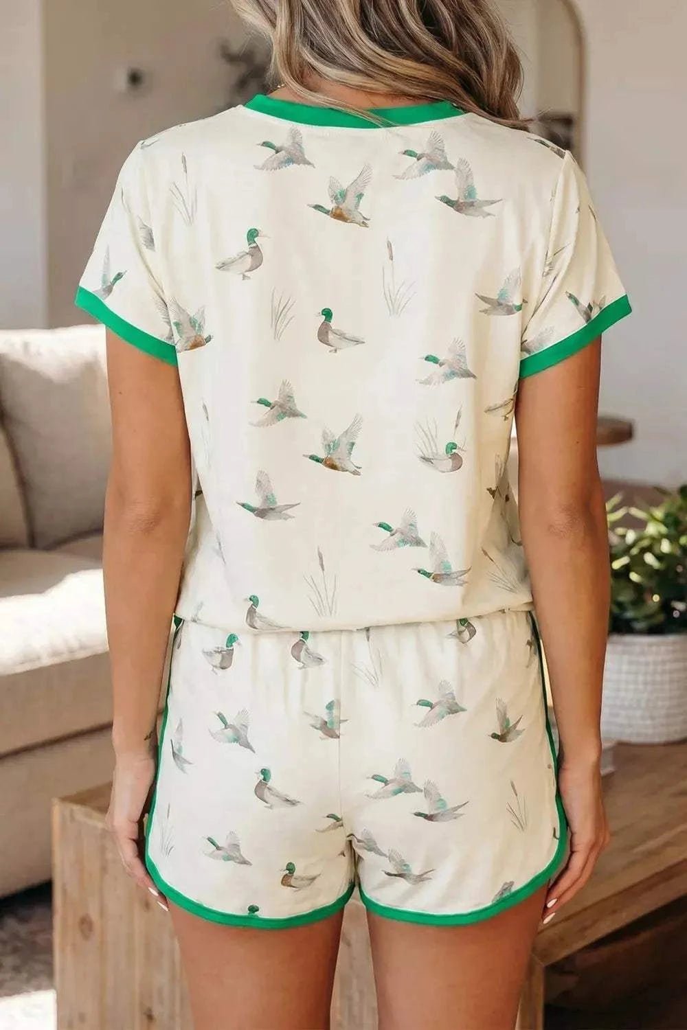 Mallard Printed Colorblock Trim Short Set - GlowUp Garments