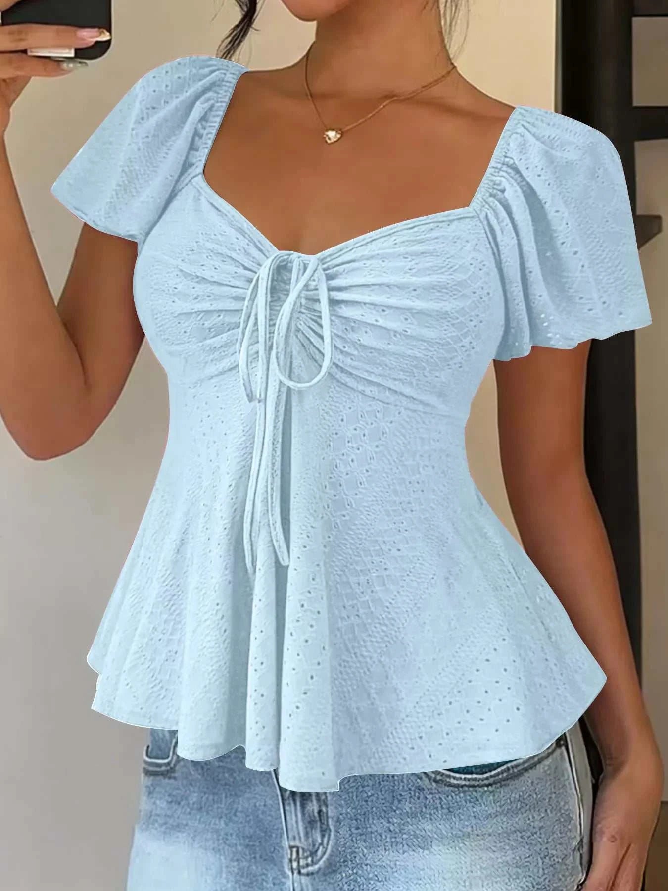 Sweetheart Neck Flutter Sleeve Top - GlowUp Garments