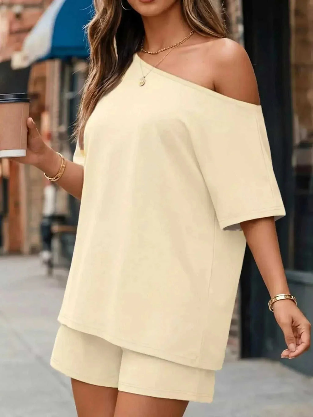 Full Size One Shoulder Top and Shorts Set Plus Size - GlowUp Garments