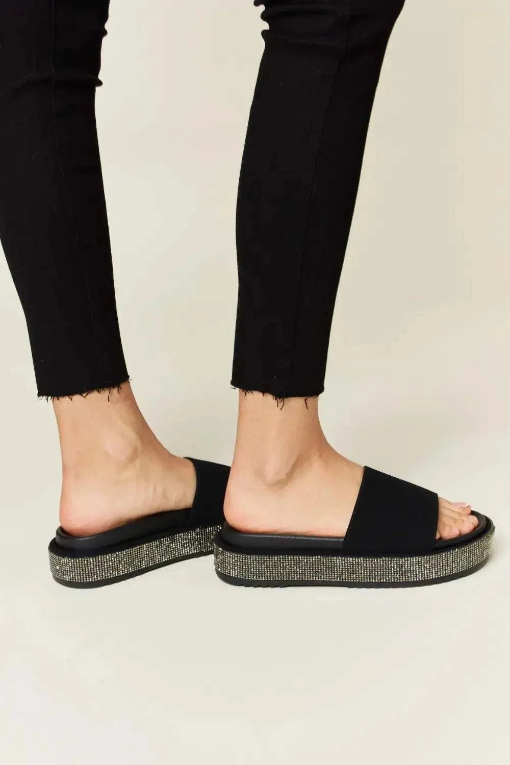 Forever Link Open Toe Rhinestone Platform Sandals - GlowUp Garments