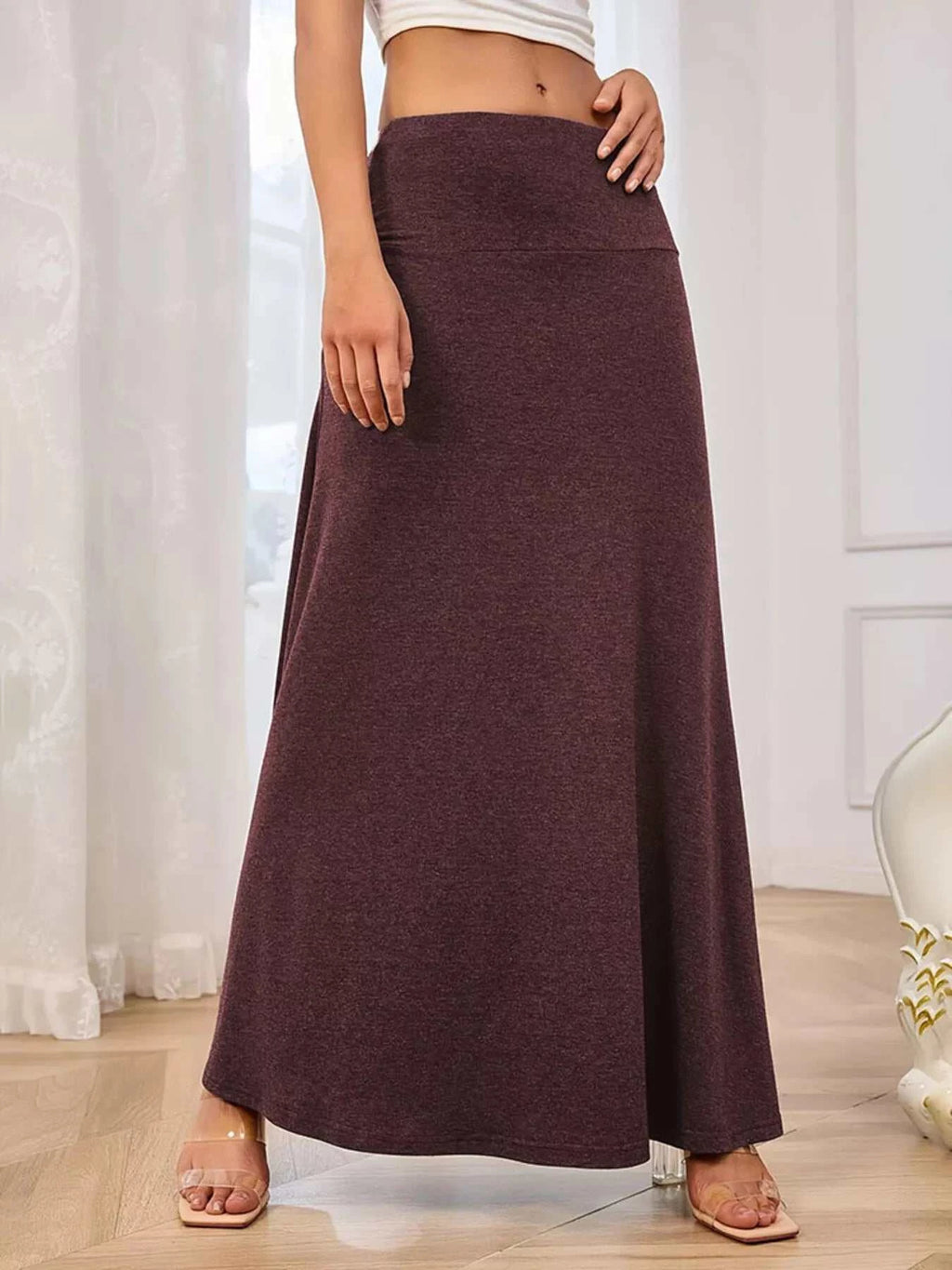 Flowy Maxi Skirt with Wide Waistband - GlowUp Garments