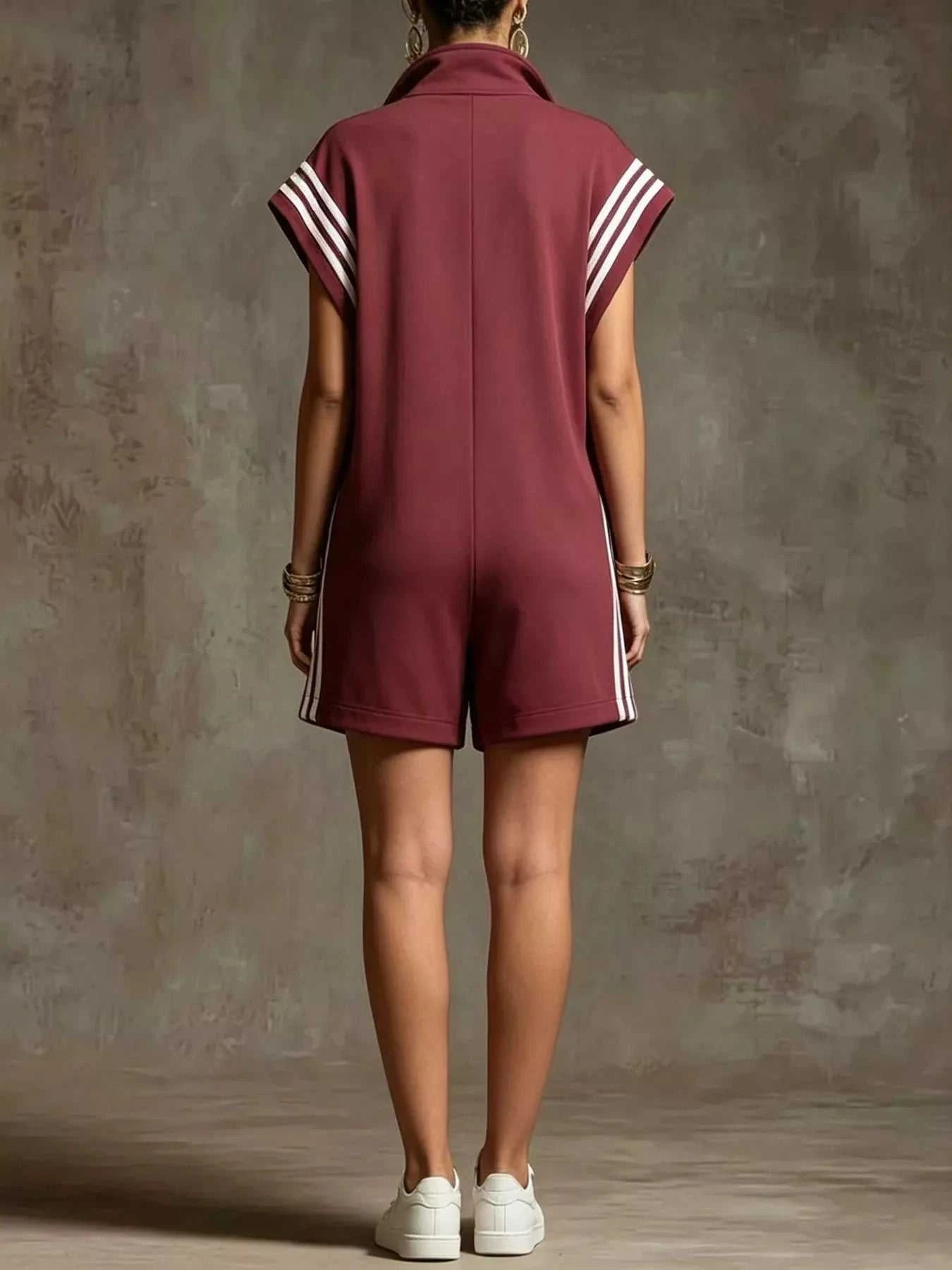Striped Zip Front Romper - GlowUp Garments