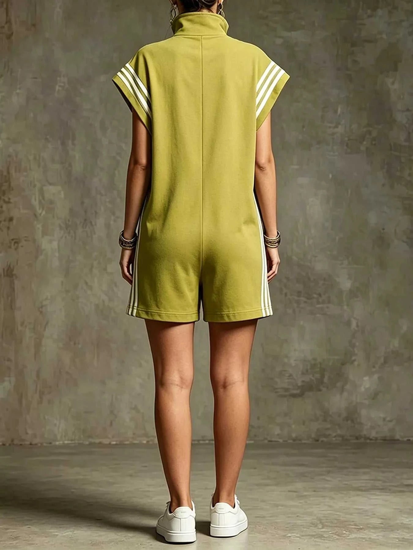 Striped Zip Front Romper - GlowUp Garments