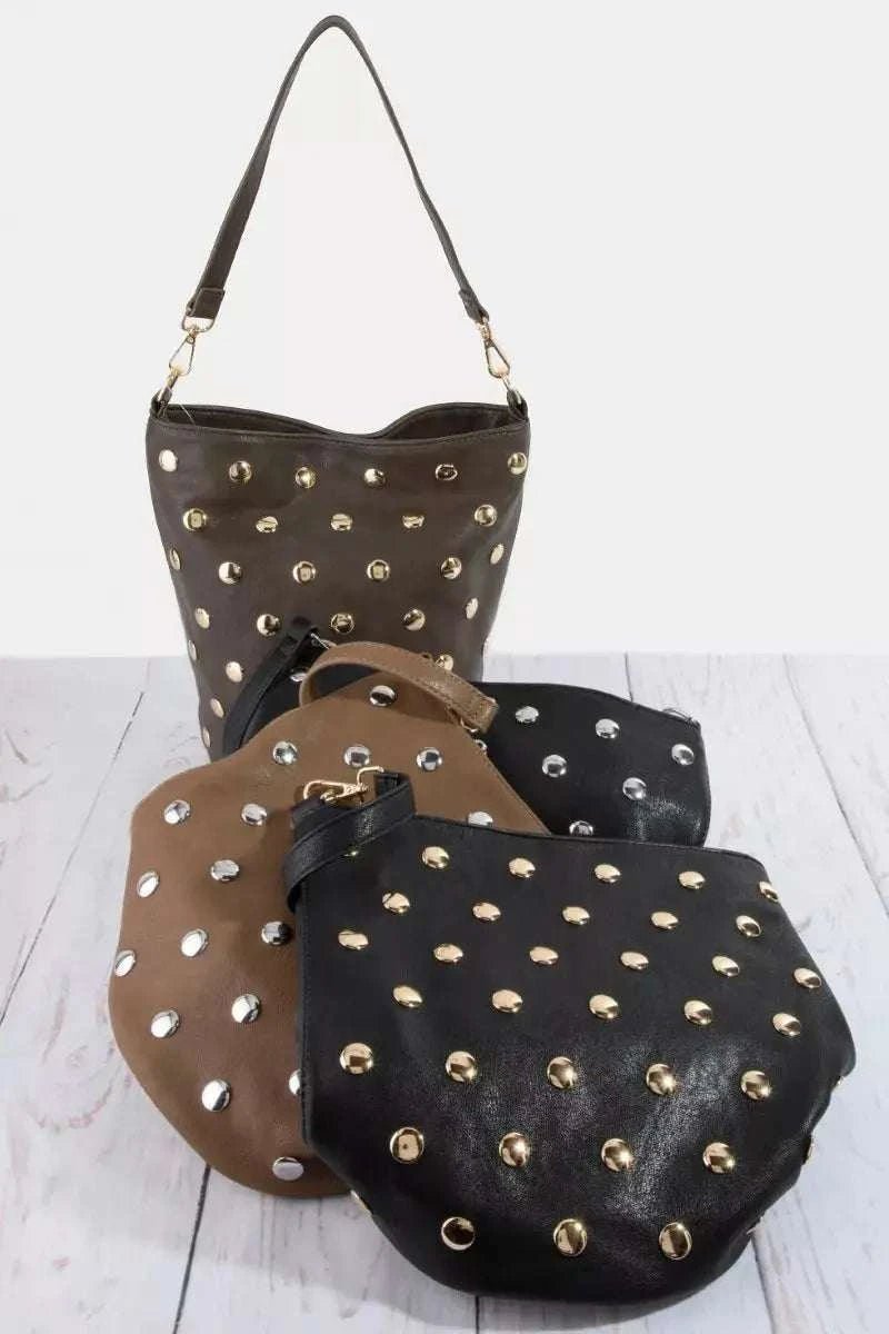 Studded Leather Bucket Bag - GlowUp Garments