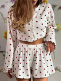 Strawberry Print Button-Down Top and Shorts Lounge Set - GlowUp Garments