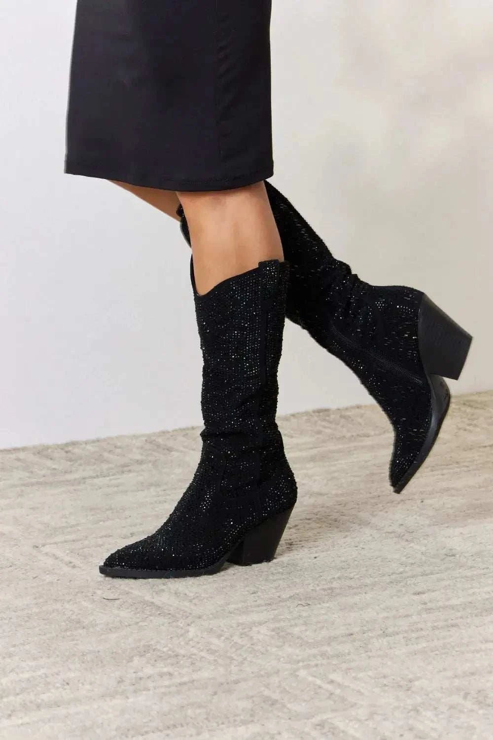 Forever Link Rhinestone Knee High Cowboy Boots - GlowUp Garments
