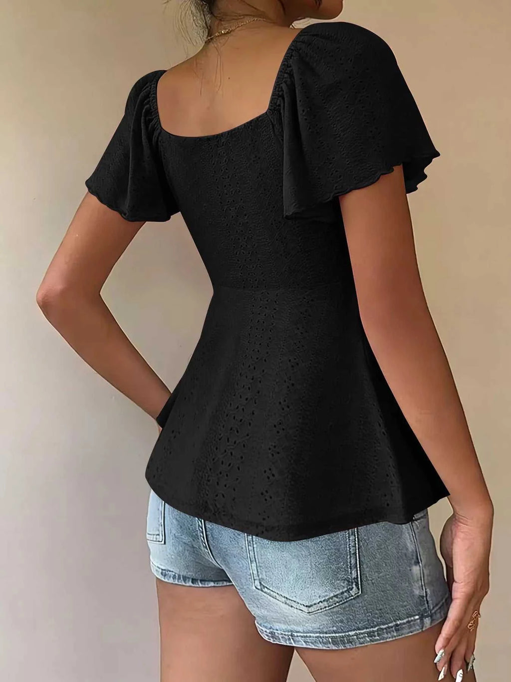 Sweetheart Neck Flutter Sleeve Top - GlowUp Garments