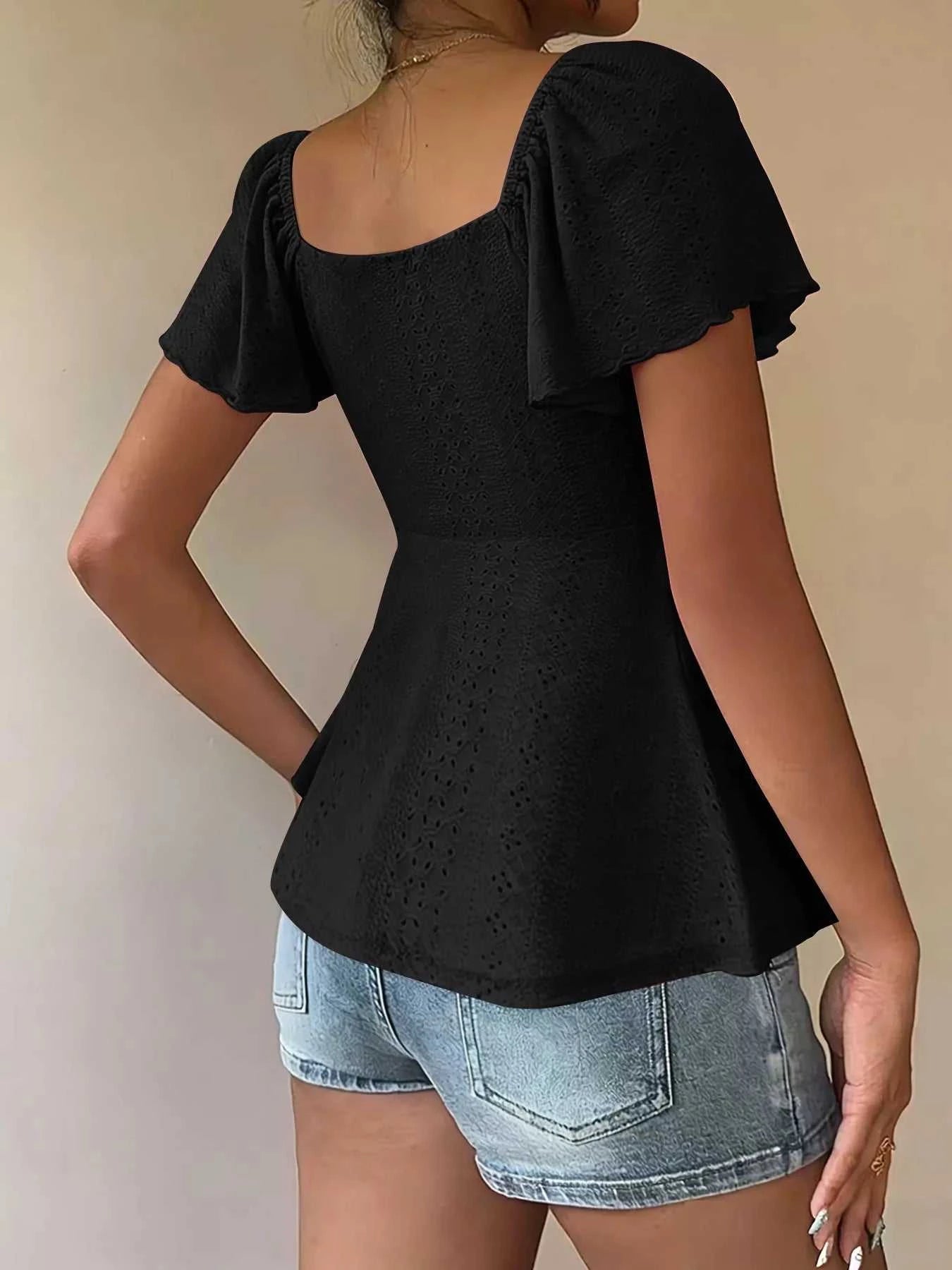 Sweetheart Neck Flutter Sleeve Top - GlowUp Garments