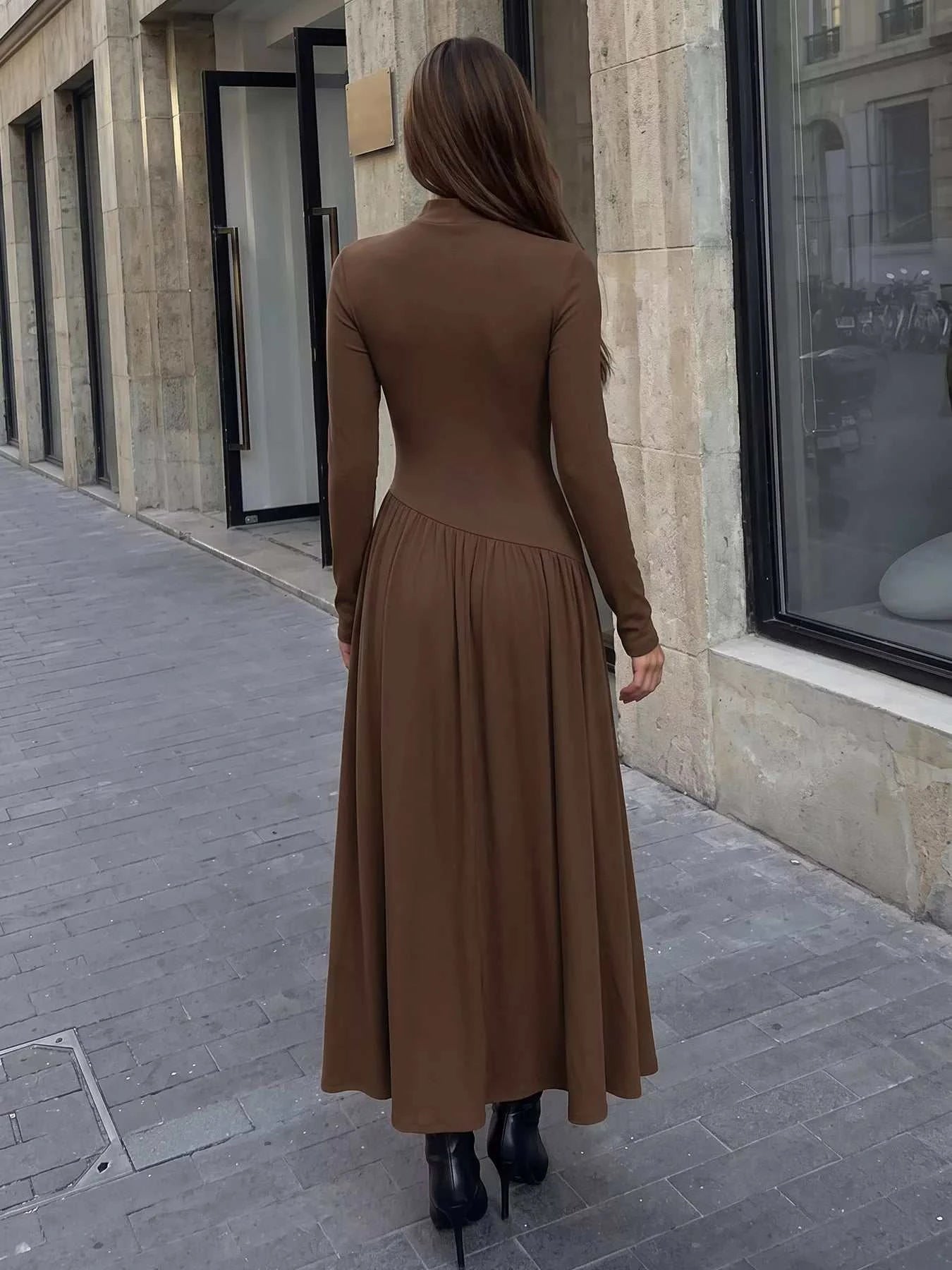 Mock Neck Long Sleeve Midi Dress - GlowUp Garments