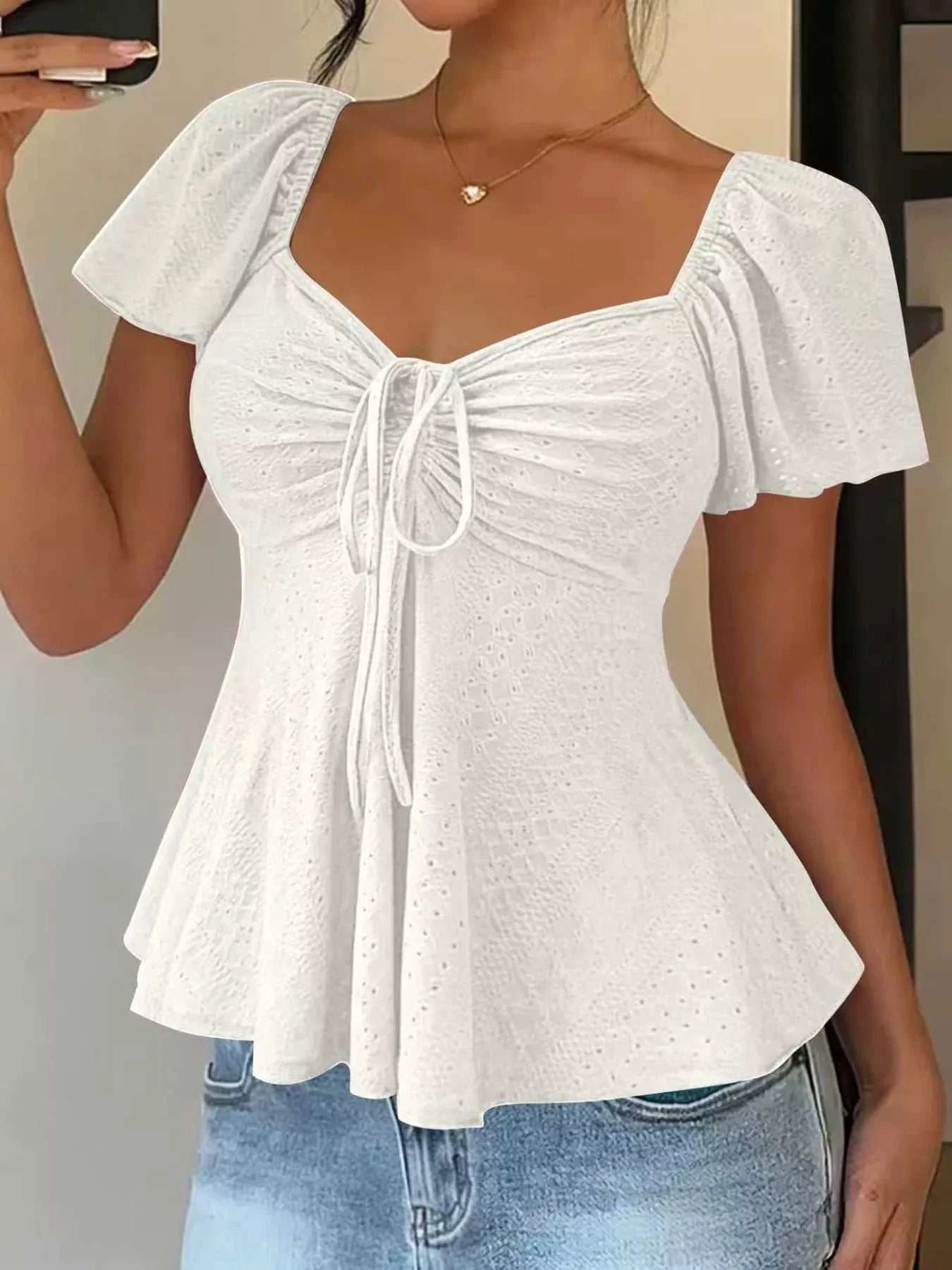 Sweetheart Neck Flutter Sleeve Top - GlowUp Garments