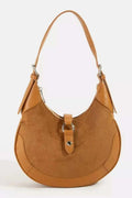 Leather Accent Suede Crescent Shoulder Bag - GlowUp Garments
