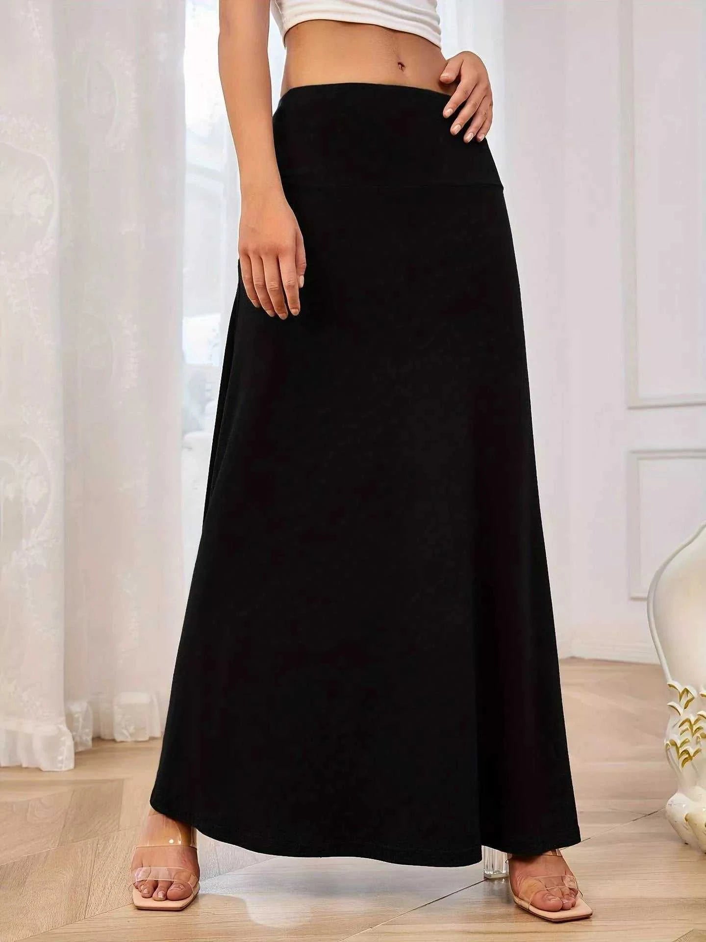 Flowy Maxi Skirt with Wide Waistband - GlowUp Garments