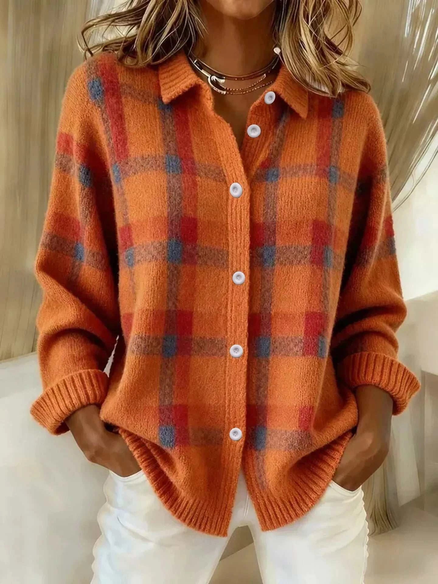 Plaid Button-Up Cardigan - GlowUp Garments