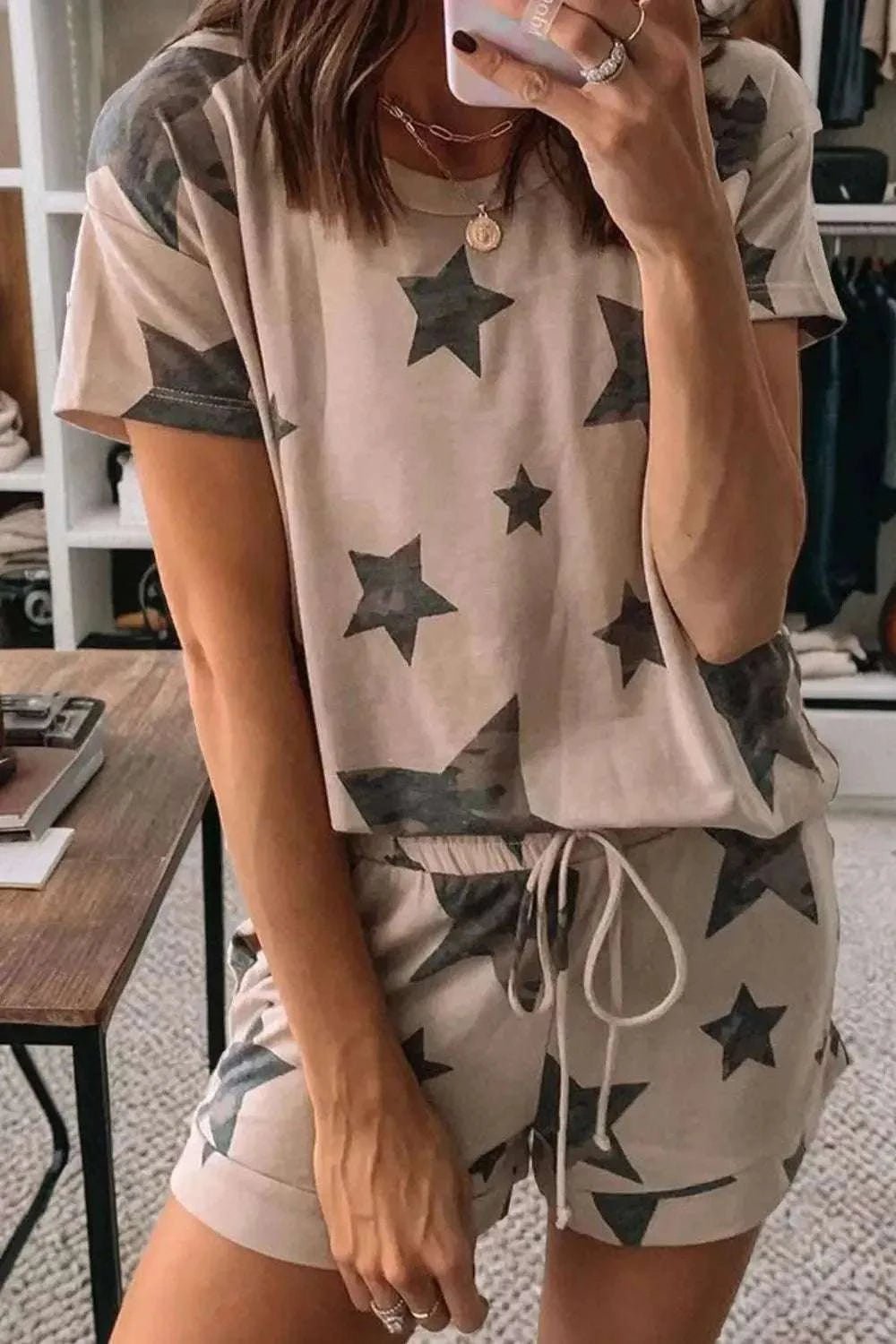 Camo Star Print Tee and Shorts Lounge Set - GlowUp Garments