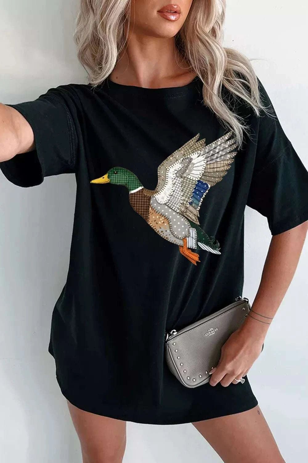 Flying Duck Graphic Round Neck T-Shirt - GlowUp Garments