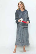 Double Take Full Size Pocketed Hooded Midi Lounge Dress - GlowUp Garments