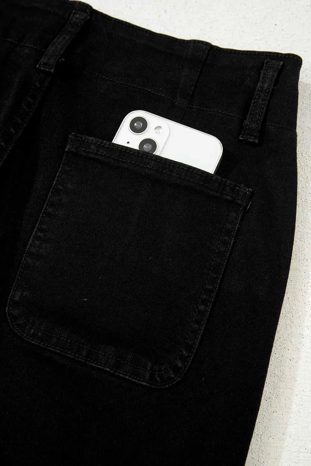 2-Button High Waist Flared Bottom Jeans - GlowUp Garments