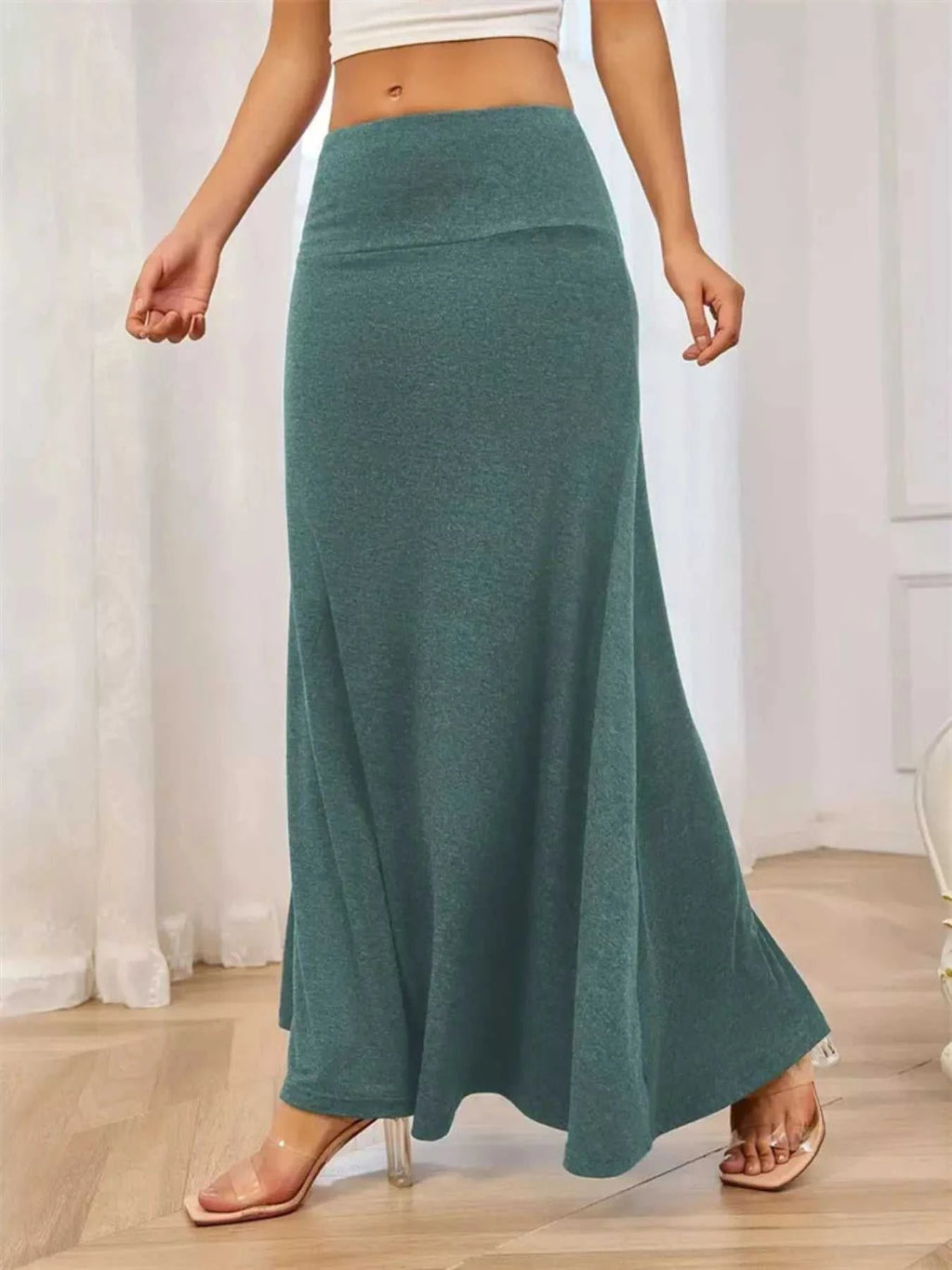 Flowy Maxi Skirt with Wide Waistband - GlowUp Garments