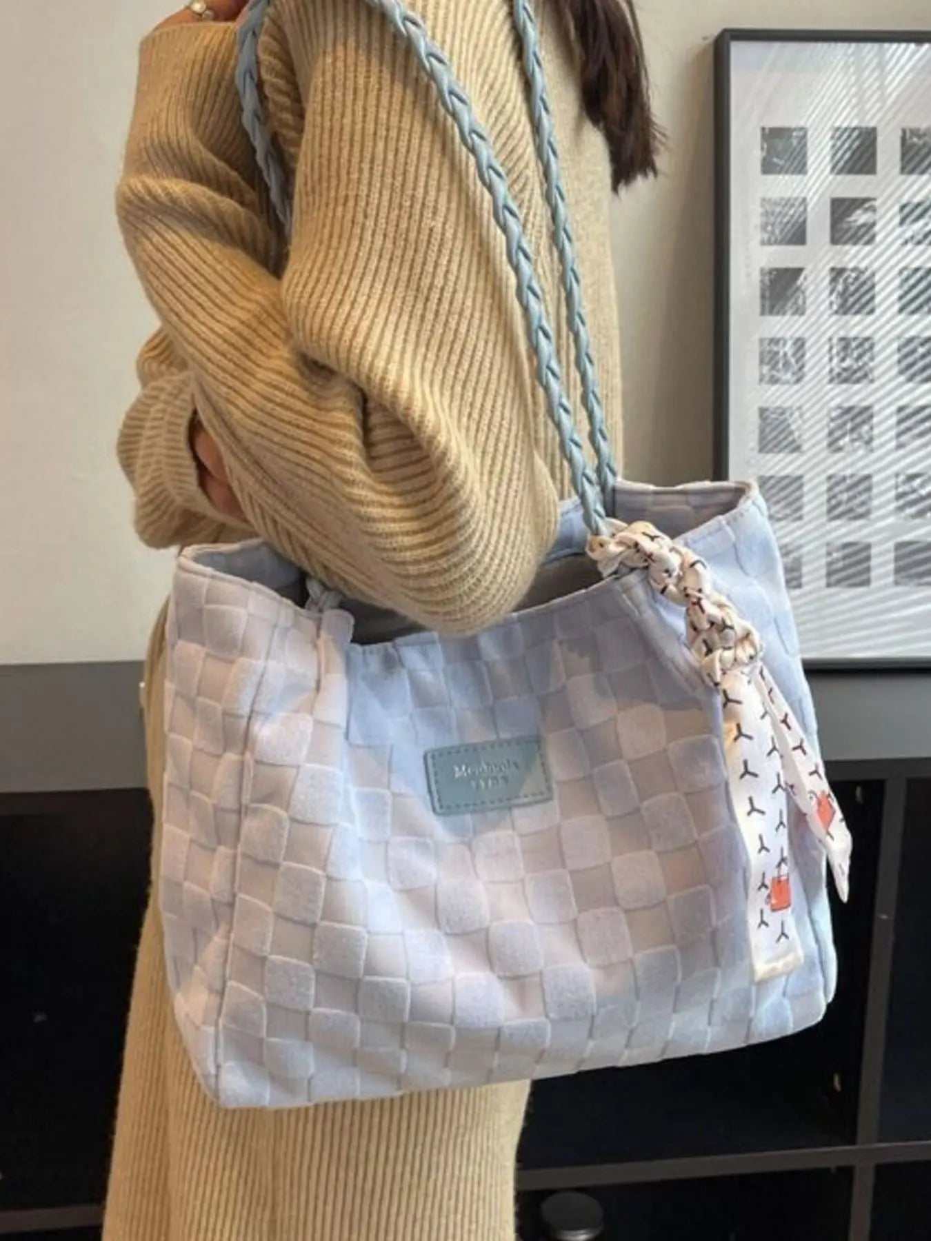 Lightweight Checkered Shoulder Bag - GlowUp Garments