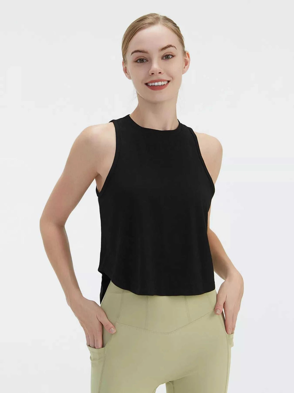 Cutout Back Round Neck Active Tank - GlowUp Garments
