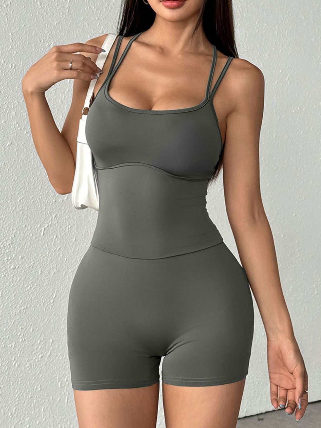 Double Spaghetti Strap Active Romper - GlowUp Garments