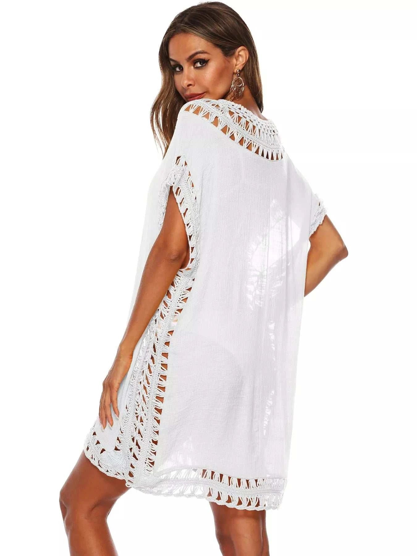 Crochet Trim V-Neck Cover-Up Dress - GlowUp Garments