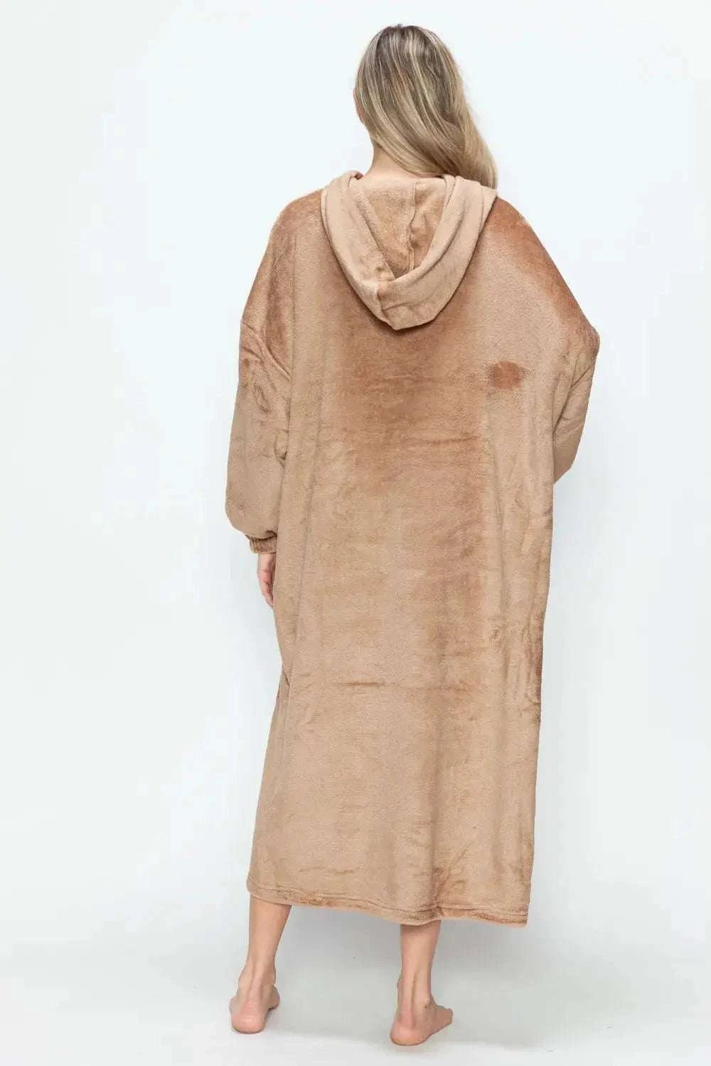 Double Take Full Size Pocketed Hooded Midi Lounge Dress - GlowUp Garments