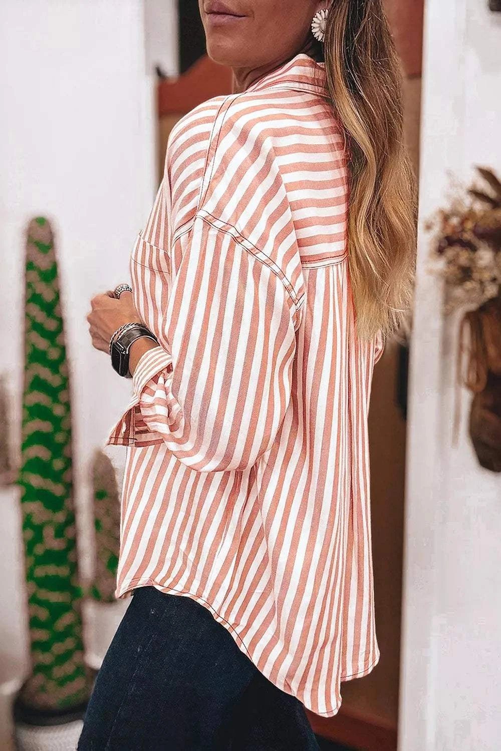 Stripe Western Button Down Long Sleeve Casual Shirt - GlowUp Garments