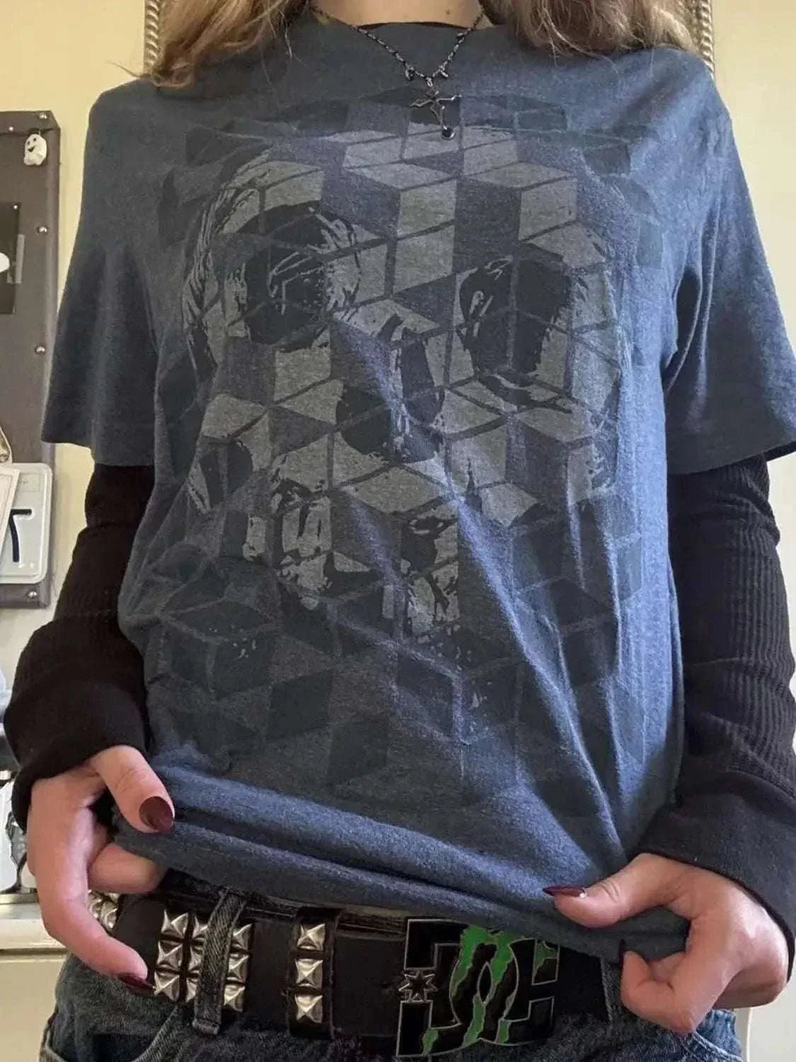 Skull Graphic Round Neck Long Sleeve T-Shirt - GlowUp Garments