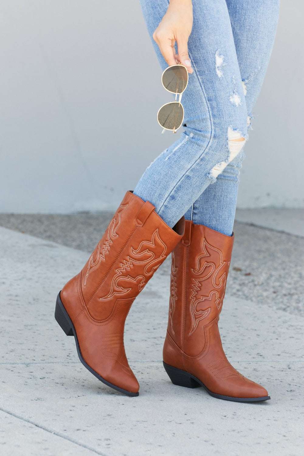 Fortune Dynamic Countryside Lane Mid-Calf Embroidered Cowboy Boots - GlowUp Garments