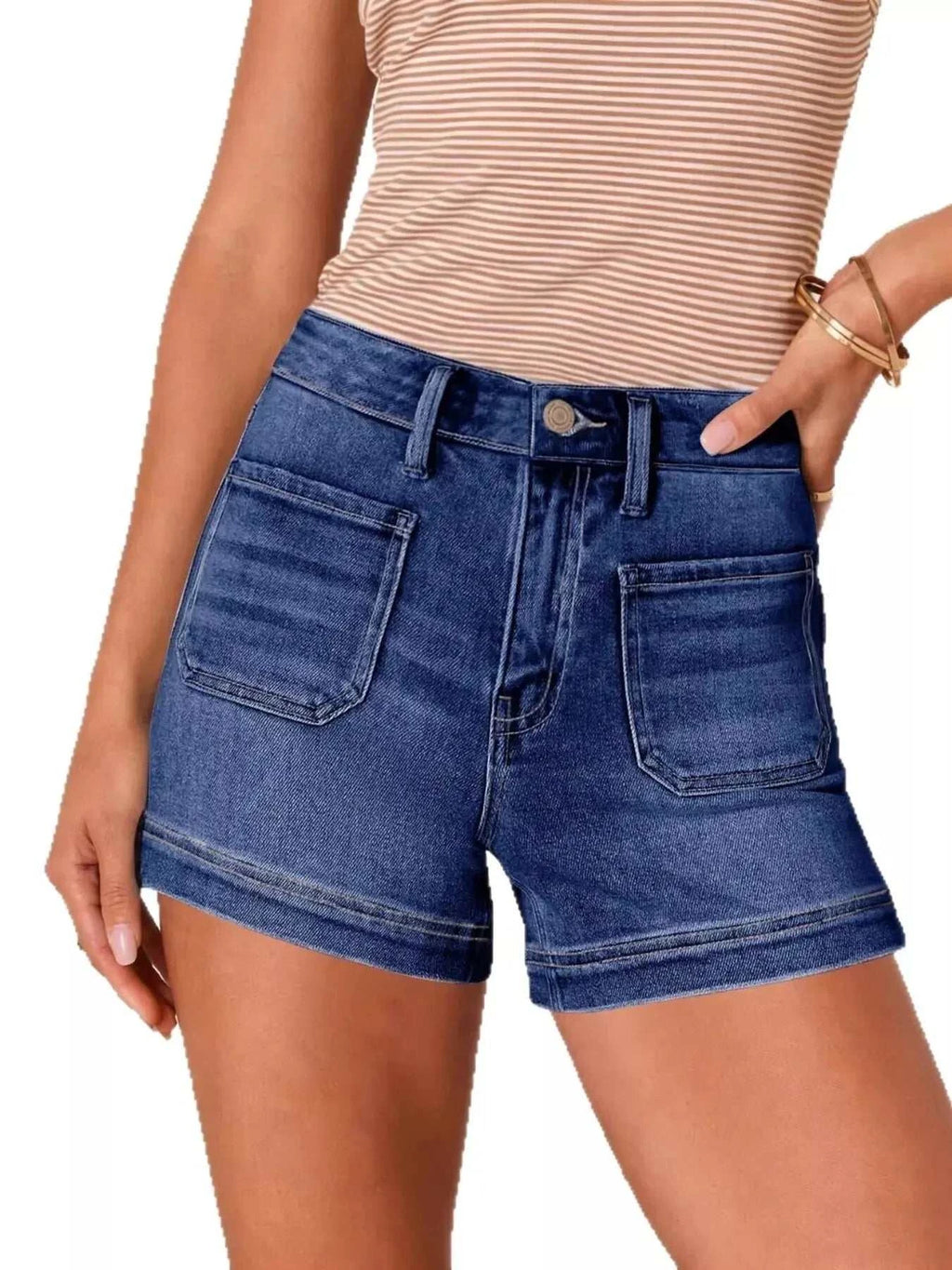 High-Waisted Pocketed Denim Shorts - GlowUp Garments