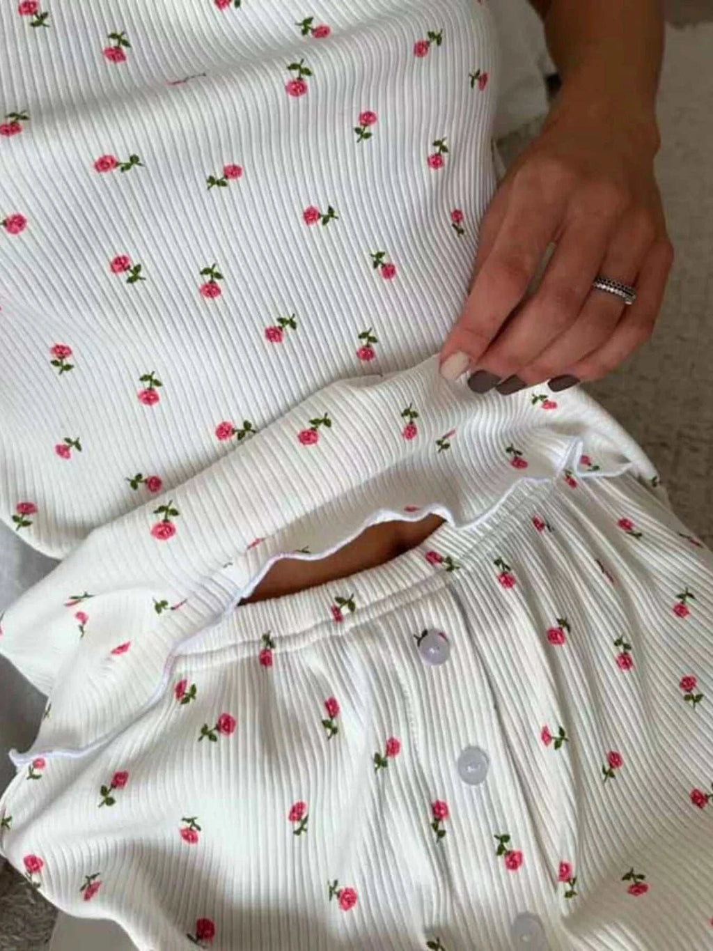 Floral Print Ribbed Knit Cami and Shorts Lounge Set - GlowUp Garments