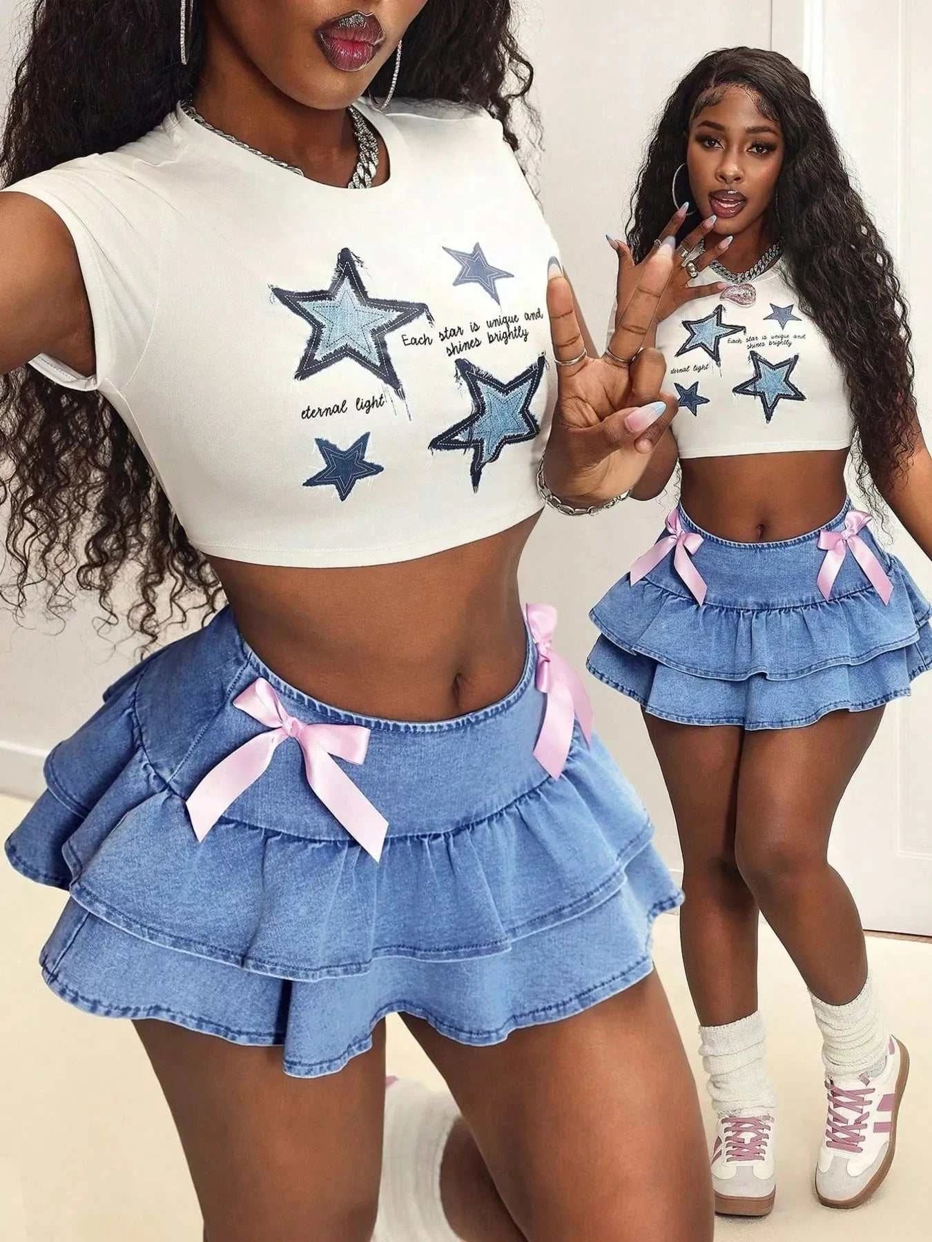 Ruffled Denim Mini Skirt - GlowUp Garments