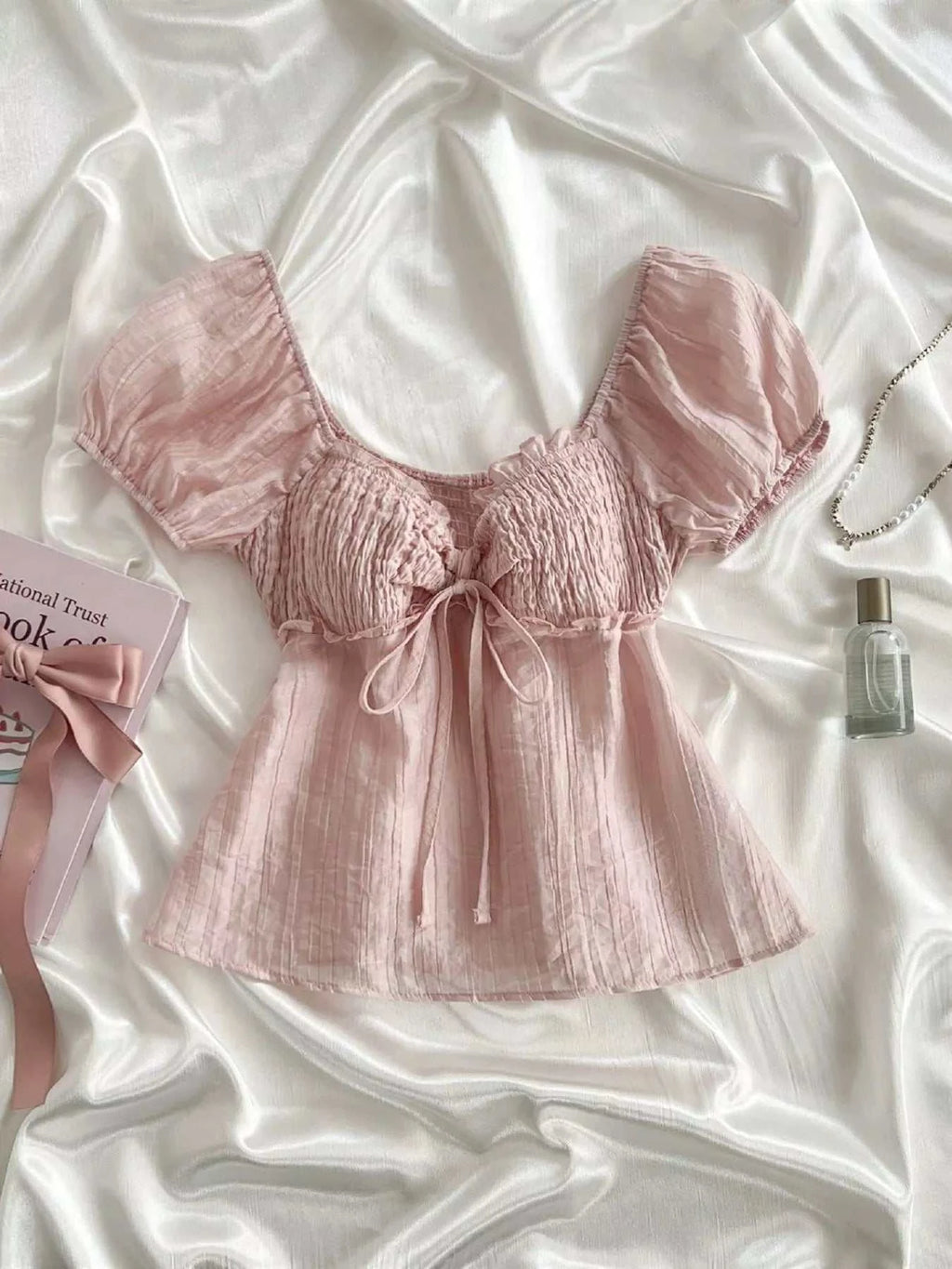 Sweetheart Neck Puff Sleeve Smocked Blouse - GlowUp Garments