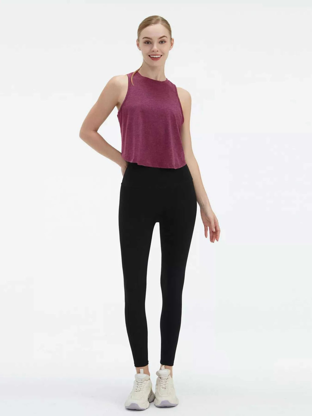 Cutout Back Round Neck Active Tank - GlowUp Garments