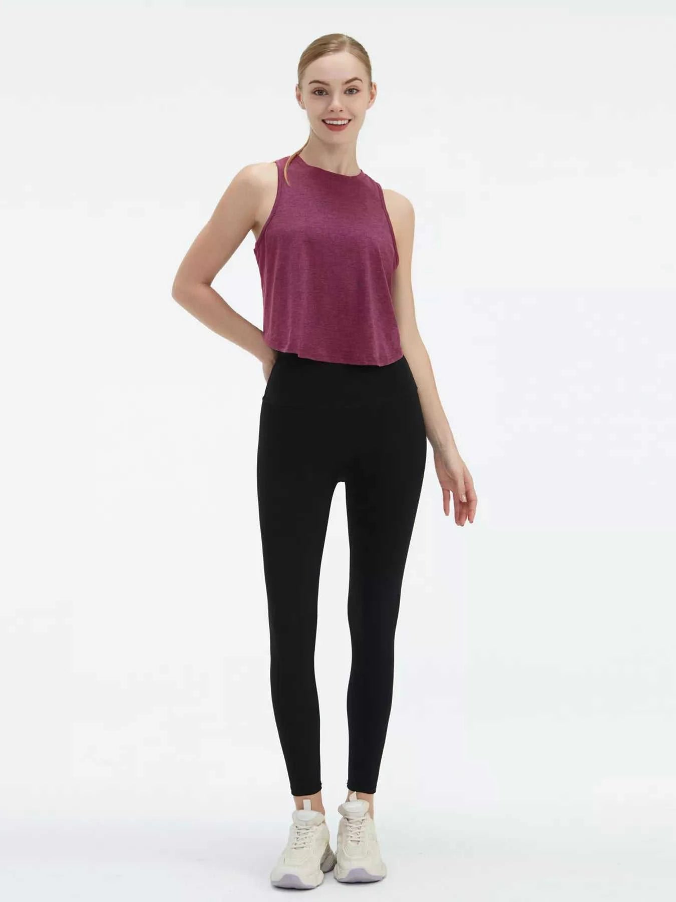 Cutout Back Round Neck Active Tank - GlowUp Garments