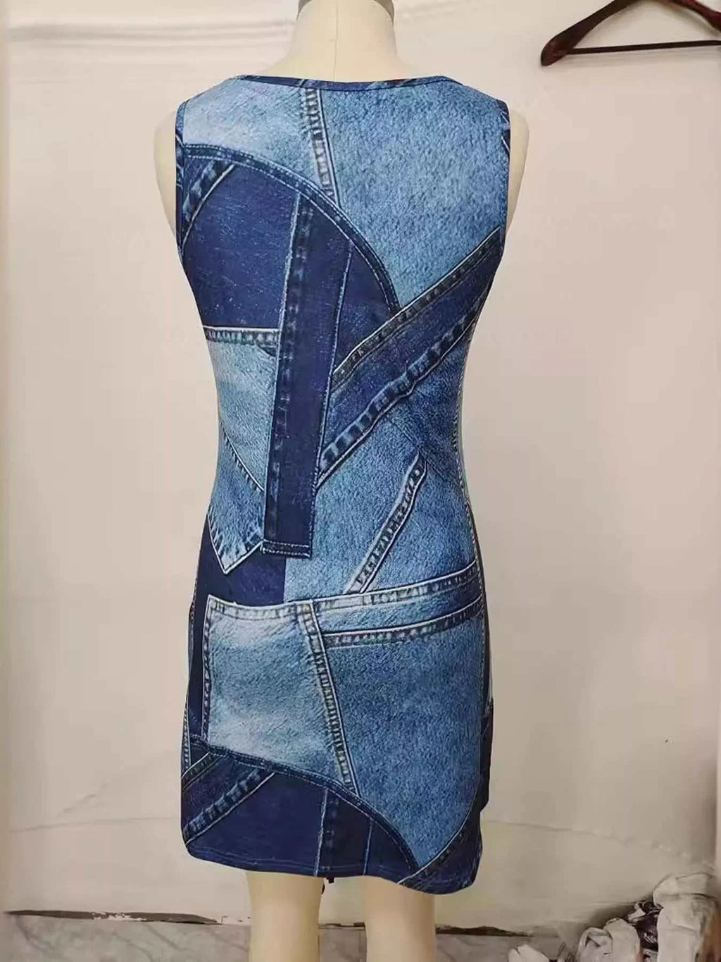 Patchwork Denim Sleeveless Dress - GlowUp Garments