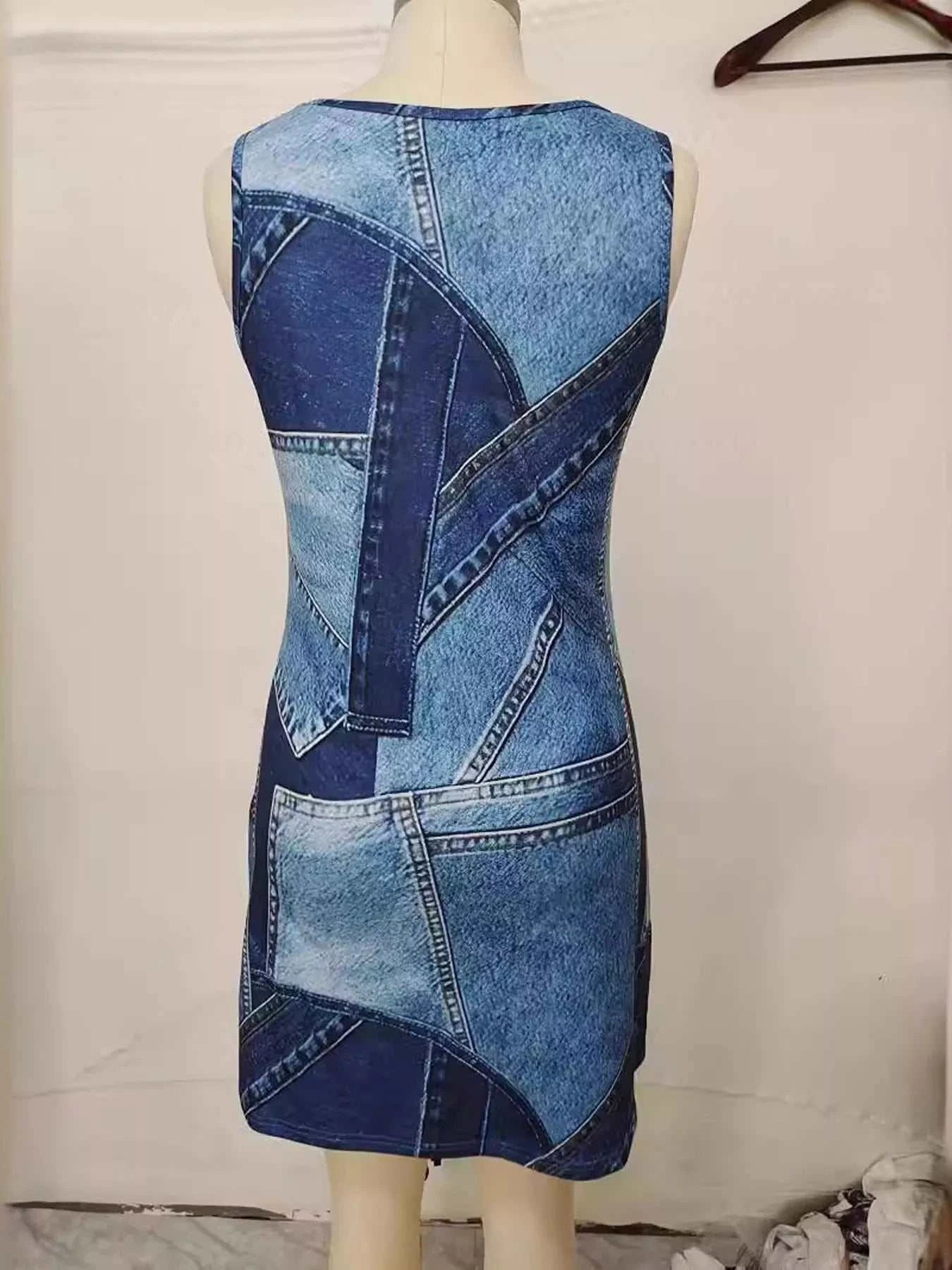 Patchwork Denim Sleeveless Dress - GlowUp Garments