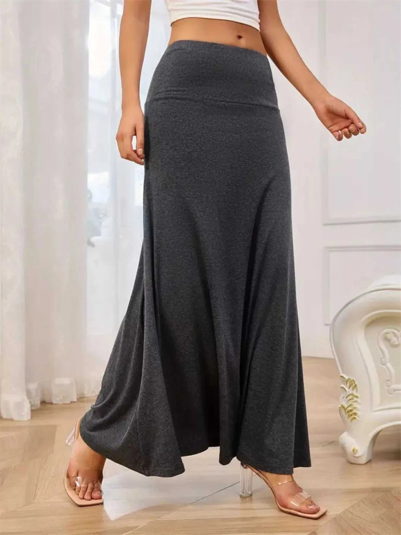 Flowy Maxi Skirt with Wide Waistband - GlowUp Garments